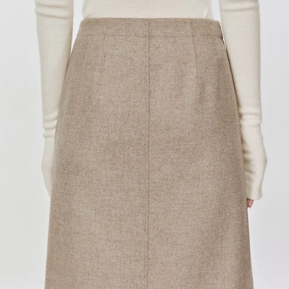 CHICJOC High-End 100% Wool Midi Wrap Skirt w/ Silk Waistband – Size 38